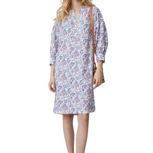 J. McLaughlin Nylee Linen Shift Dress Sz M Floral Print 3/4 Sleeve Casual Boho